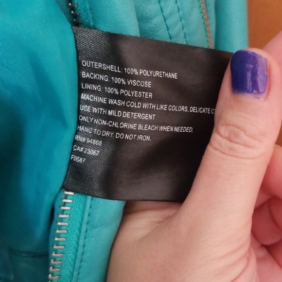 Turquoise Faux Leather Jacket - Picture 6 of 7